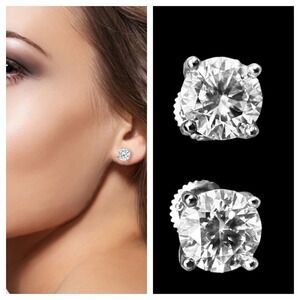 Moissanite Stud Earrings 4.0ctw Round Brilliant D Color 925 Sterling Silver